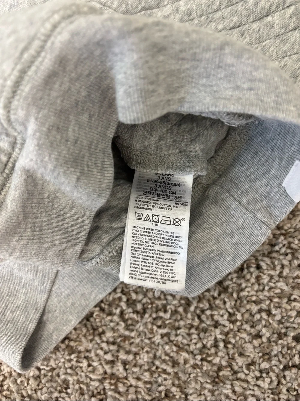 Baby GAP Light Gray Quilted Pullover Hoodie for Kids
